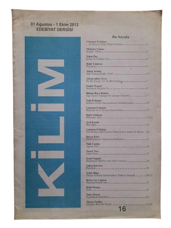 Kilim Üç Aylık Edebiyat Dergisi 1 Ağustos 1 Ekim 2012